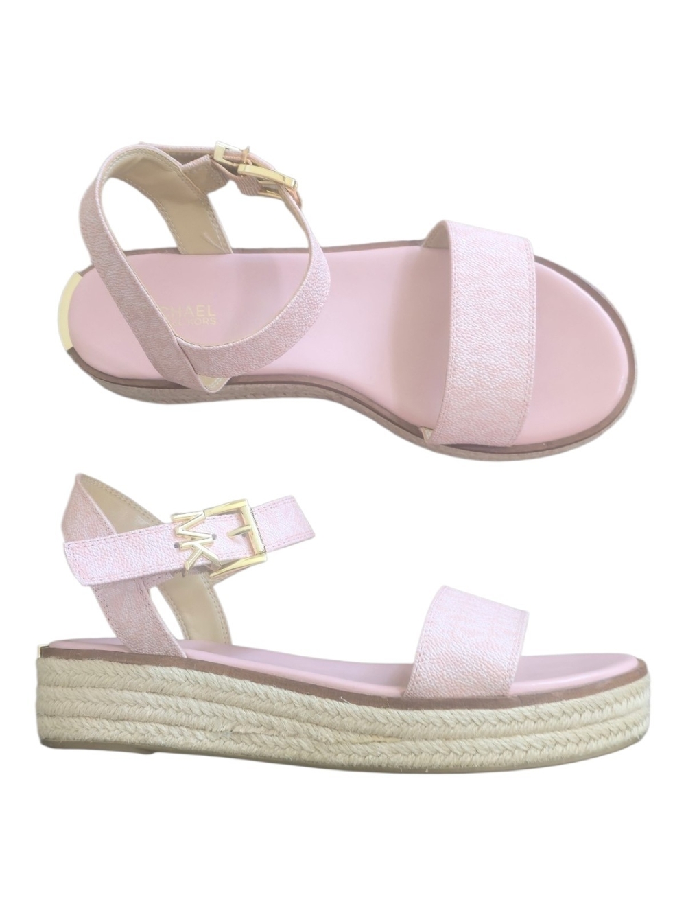 Michael Kors Richie Signature Logo Platform Espadrille Sandals Pink MK 7.5
